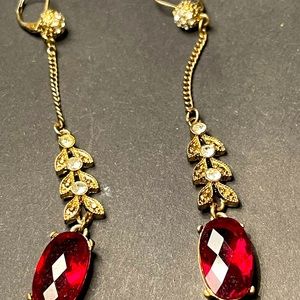 Vintage red and gold dangly earrings